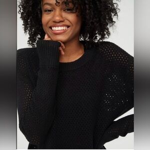 Aerie OFFLINE Open Knit Sweater in True Black